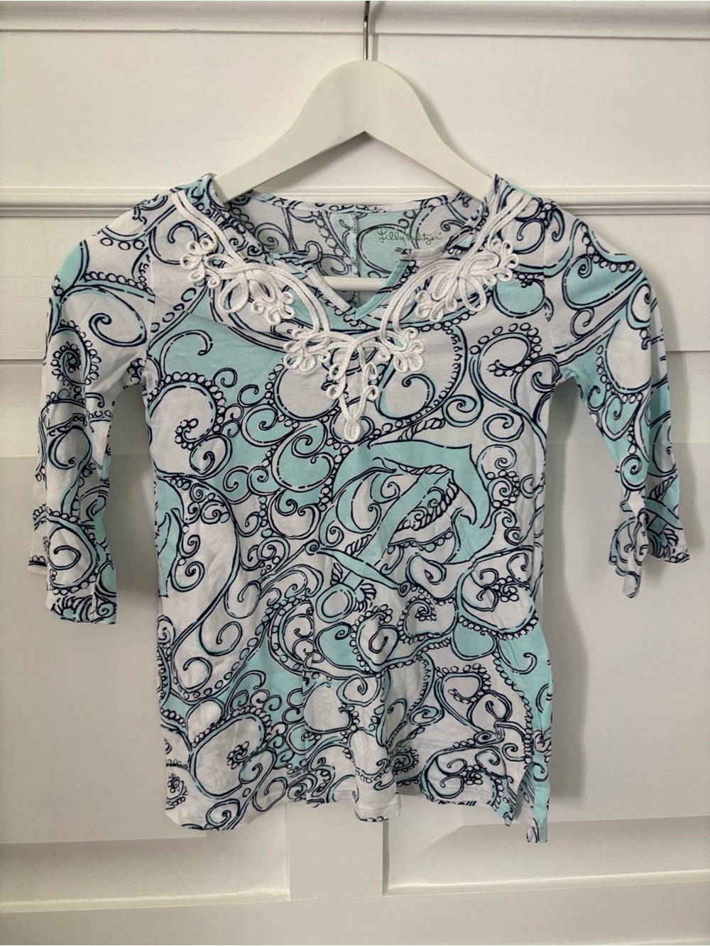 Lilly Pulitzer Girls Aqua White Swirl Print Tunic